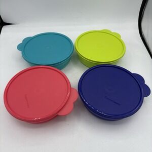 Tupperware Cereal Bowls Microwave Reheatable 2 Cups w Seal Lids Soup Set of 4